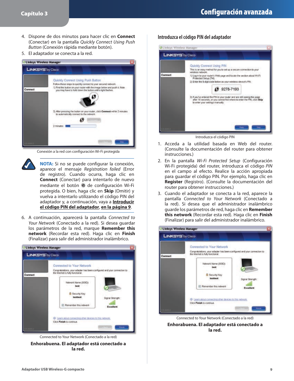 Configuración avanzada | Linksys WUSB54GC User Manual | Page 118 / 324