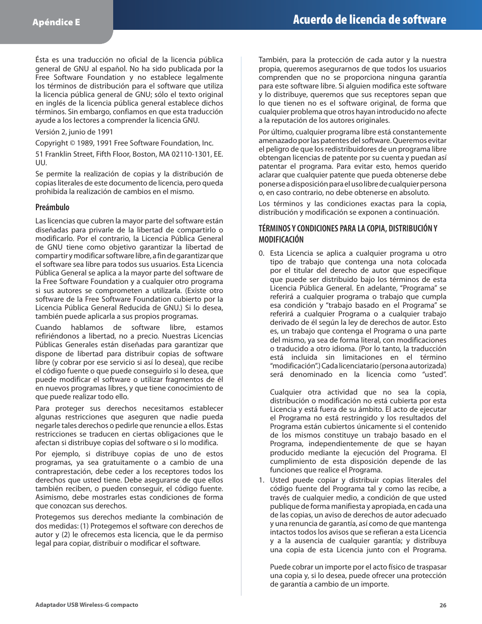 Acuerdo de licencia de software | Linksys WUSB54GC User Manual | Page 135 / 324