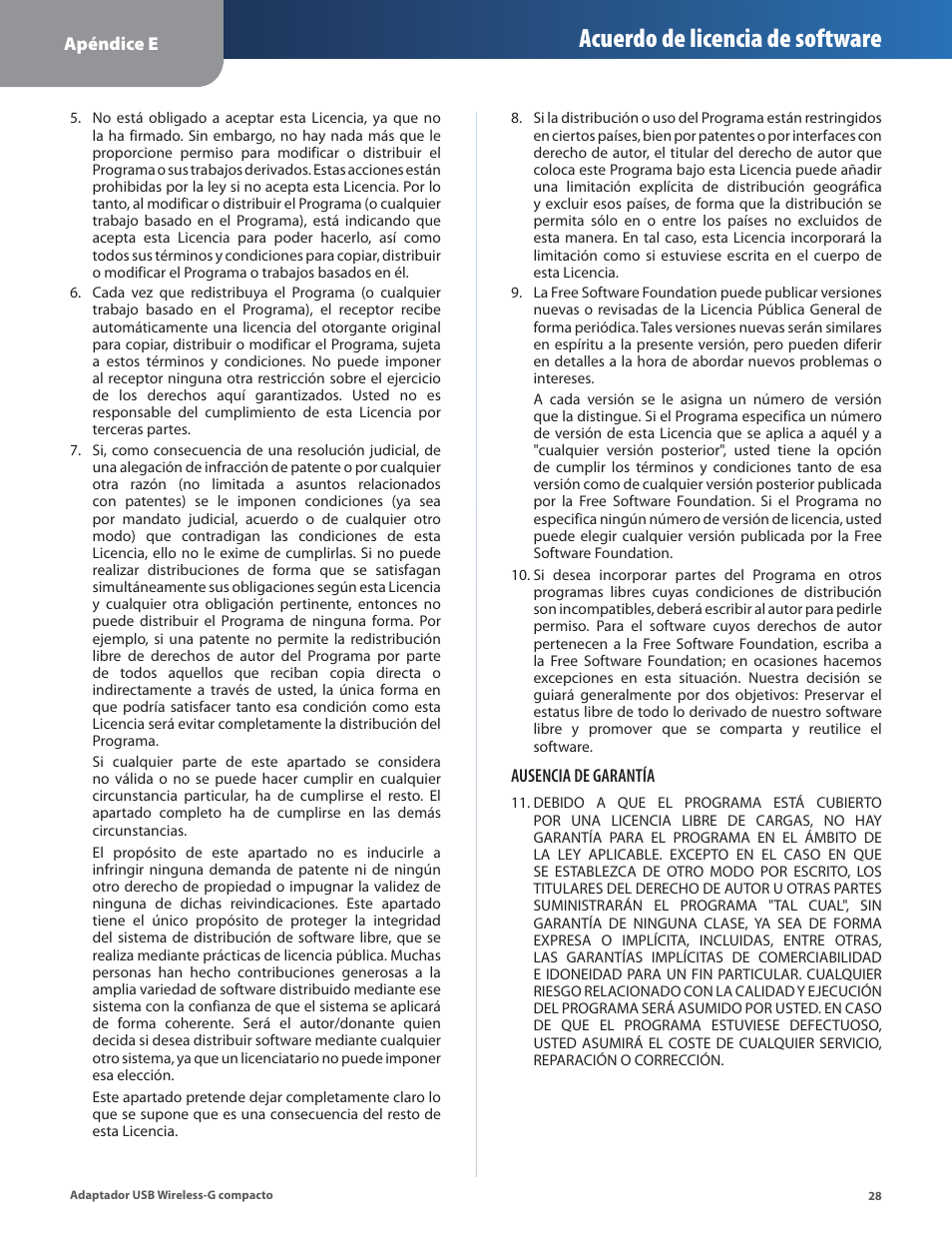 Acuerdo de licencia de software | Linksys WUSB54GC User Manual | Page 137 / 324