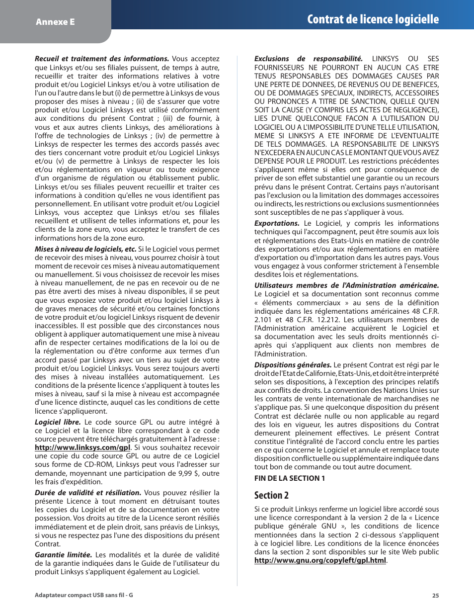Contrat de licence logicielle | Linksys WUSB54GC User Manual | Page 170 / 324