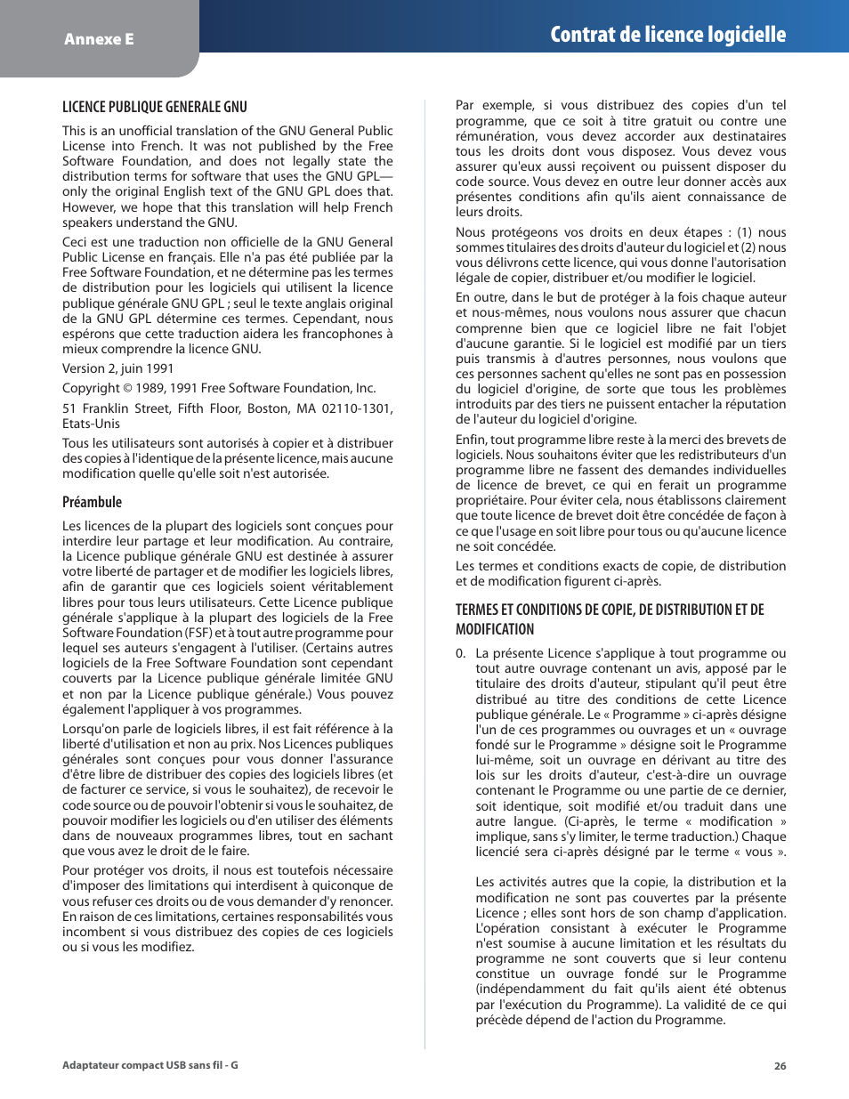 Contrat de licence logicielle | Linksys WUSB54GC User Manual | Page 171 / 324