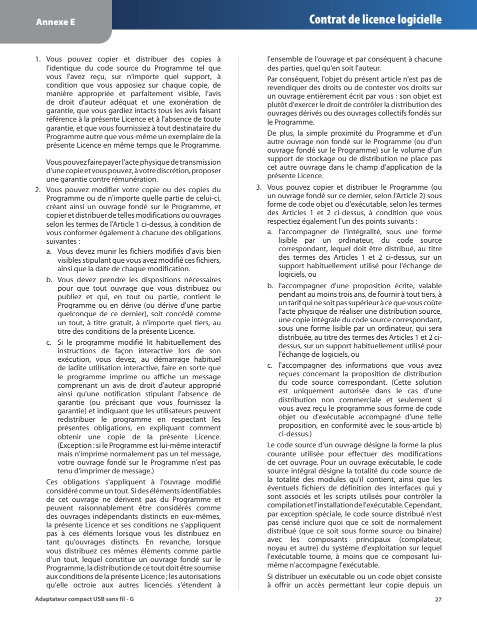 Contrat de licence logicielle | Linksys WUSB54GC User Manual | Page 172 / 324