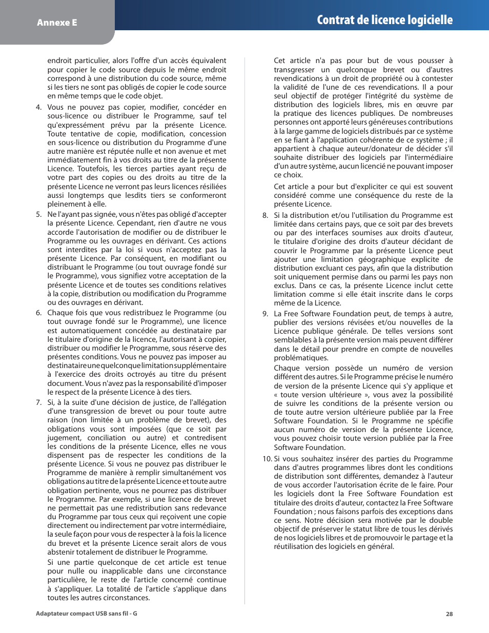 Contrat de licence logicielle | Linksys WUSB54GC User Manual | Page 173 / 324