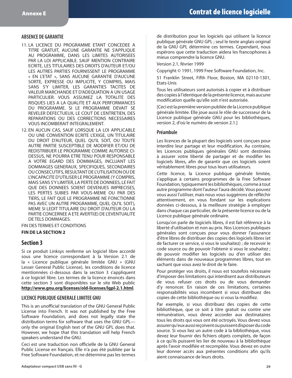 Contrat de licence logicielle | Linksys WUSB54GC User Manual | Page 174 / 324
