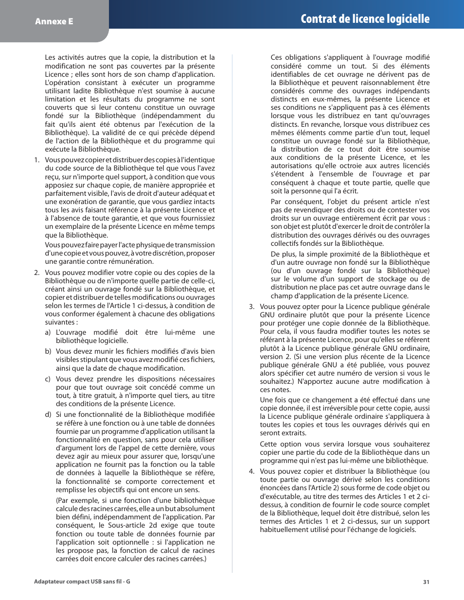 Contrat de licence logicielle | Linksys WUSB54GC User Manual | Page 176 / 324