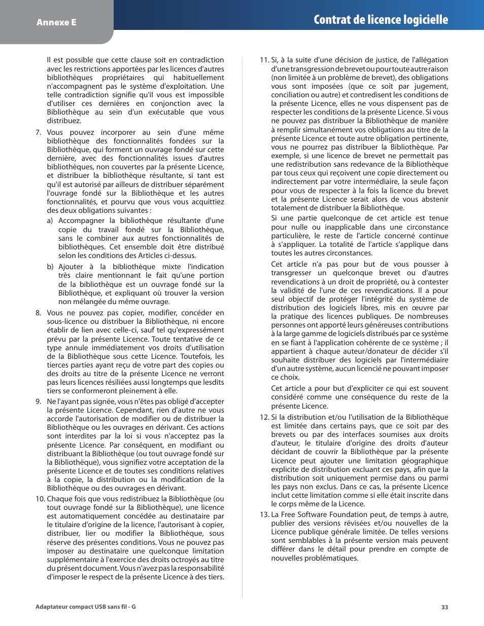 Contrat de licence logicielle | Linksys WUSB54GC User Manual | Page 178 / 324