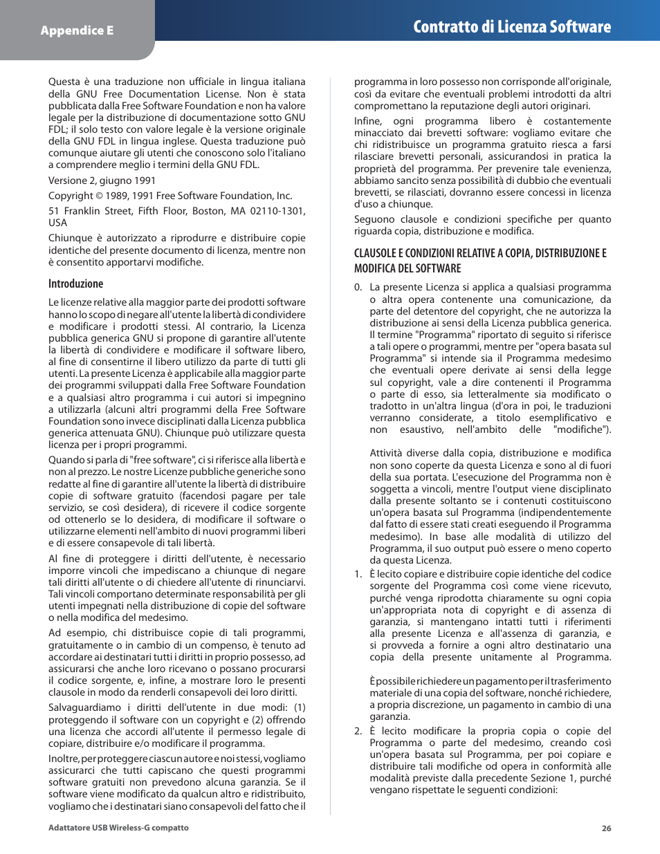 Contratto di licenza software | Linksys WUSB54GC User Manual | Page 207 / 324