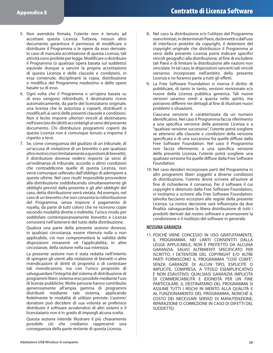 Contratto di licenza software | Linksys WUSB54GC User Manual | Page 209 / 324
