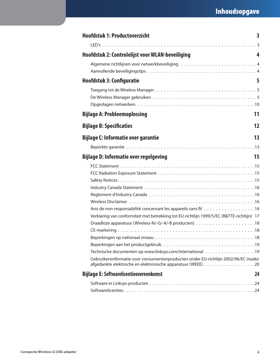 Inhoudsopgave | Linksys WUSB54GC User Manual | Page 219 / 324