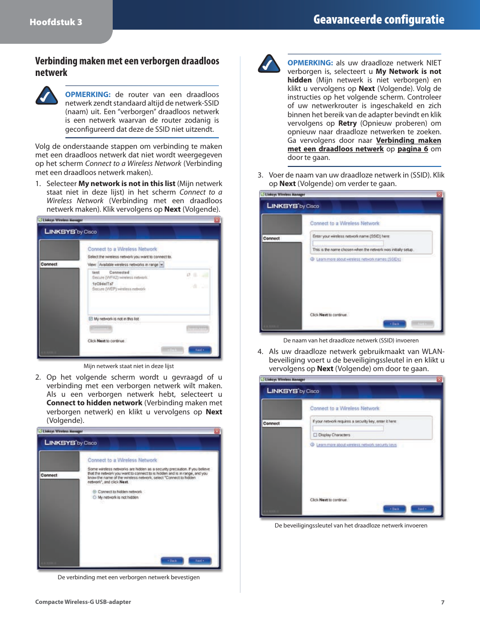 Geavanceerde configuratie | Linksys WUSB54GC User Manual | Page 224 / 324