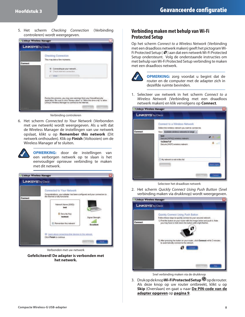 Geavanceerde configuratie | Linksys WUSB54GC User Manual | Page 225 / 324