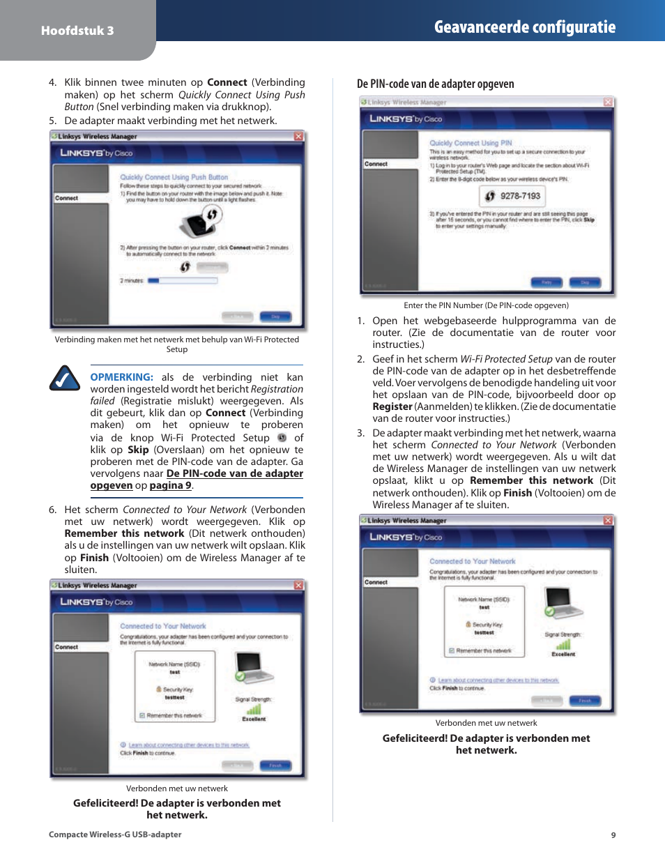 Geavanceerde configuratie | Linksys WUSB54GC User Manual | Page 226 / 324