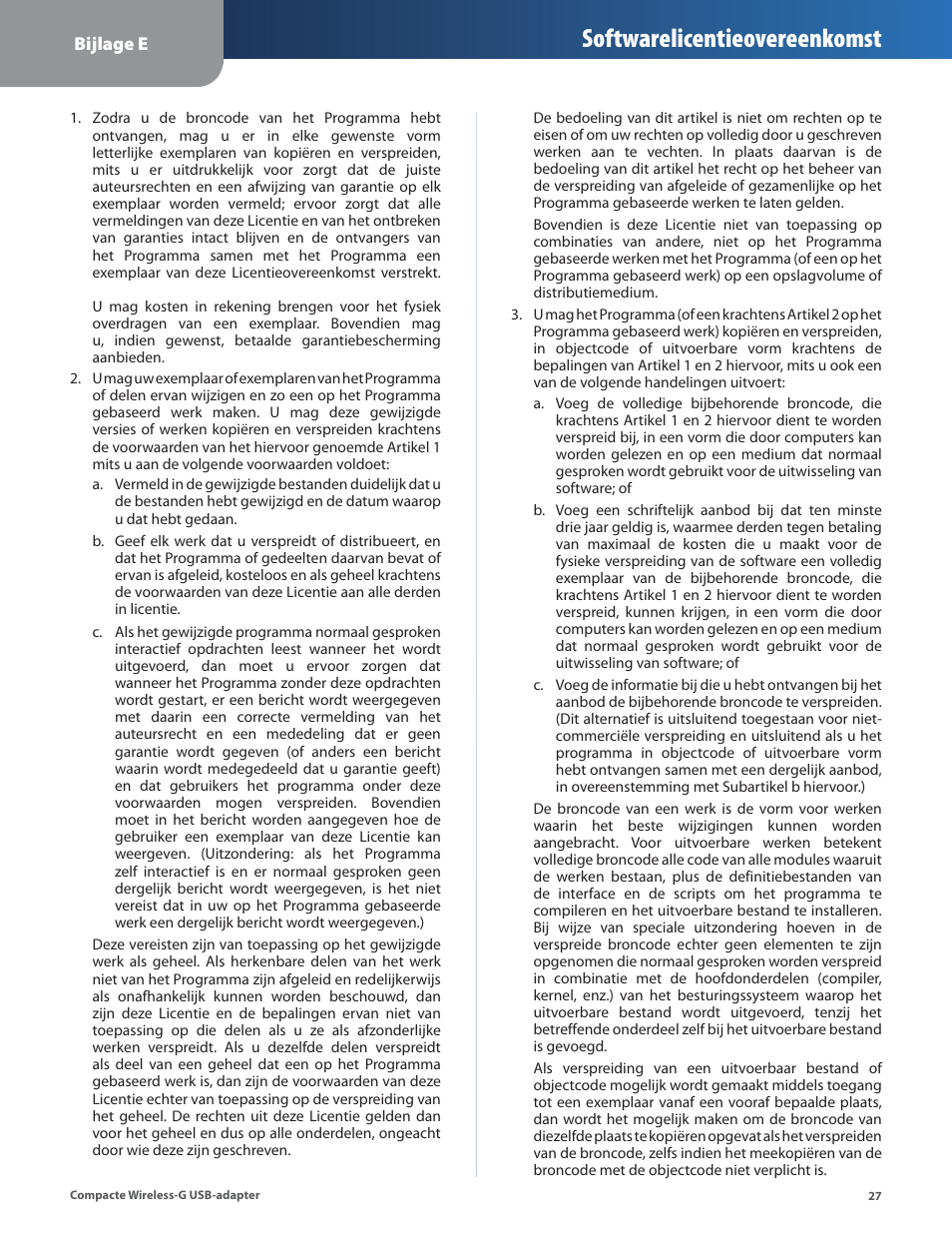 Softwarelicentieovereenkomst | Linksys WUSB54GC User Manual | Page 244 / 324
