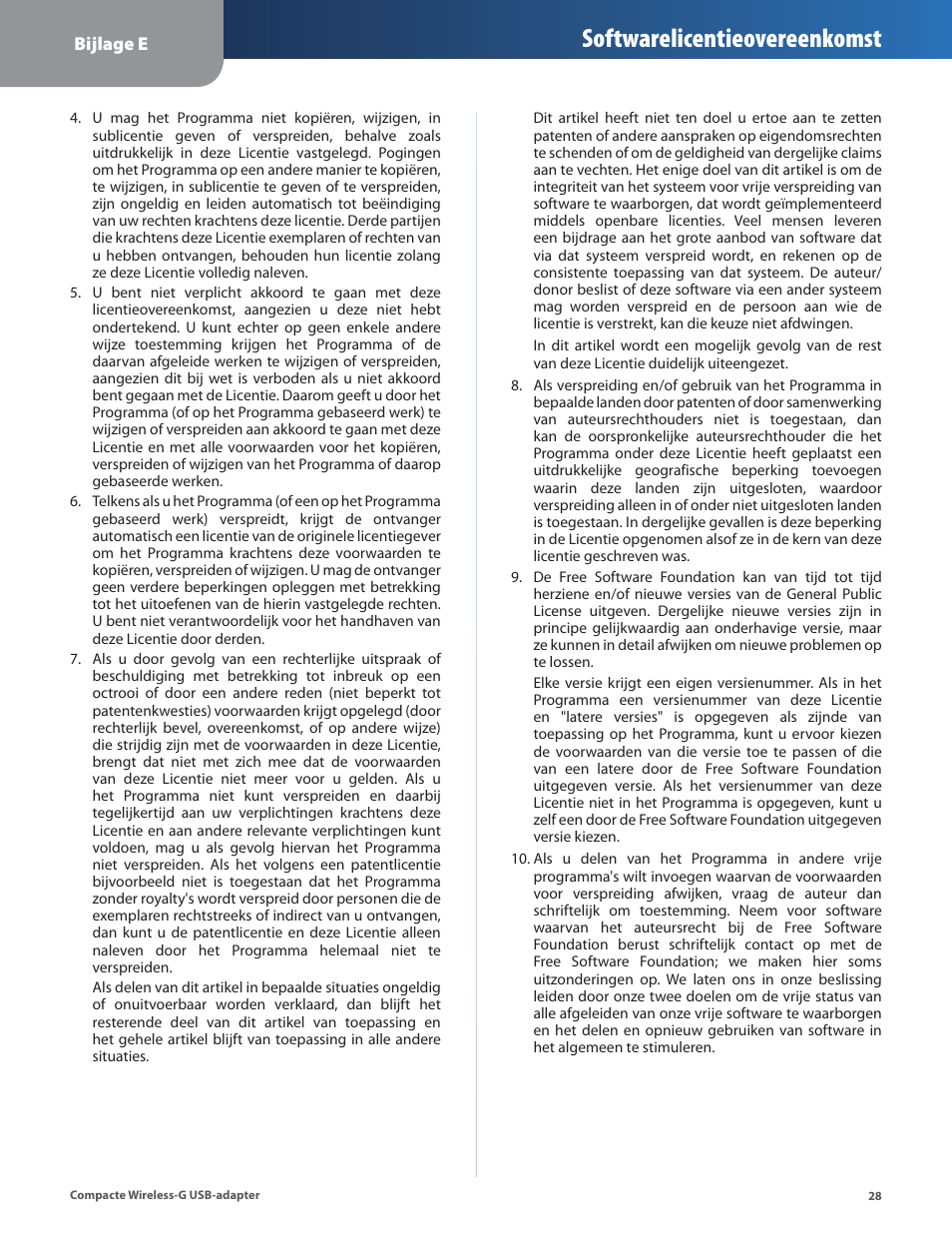 Softwarelicentieovereenkomst | Linksys WUSB54GC User Manual | Page 245 / 324