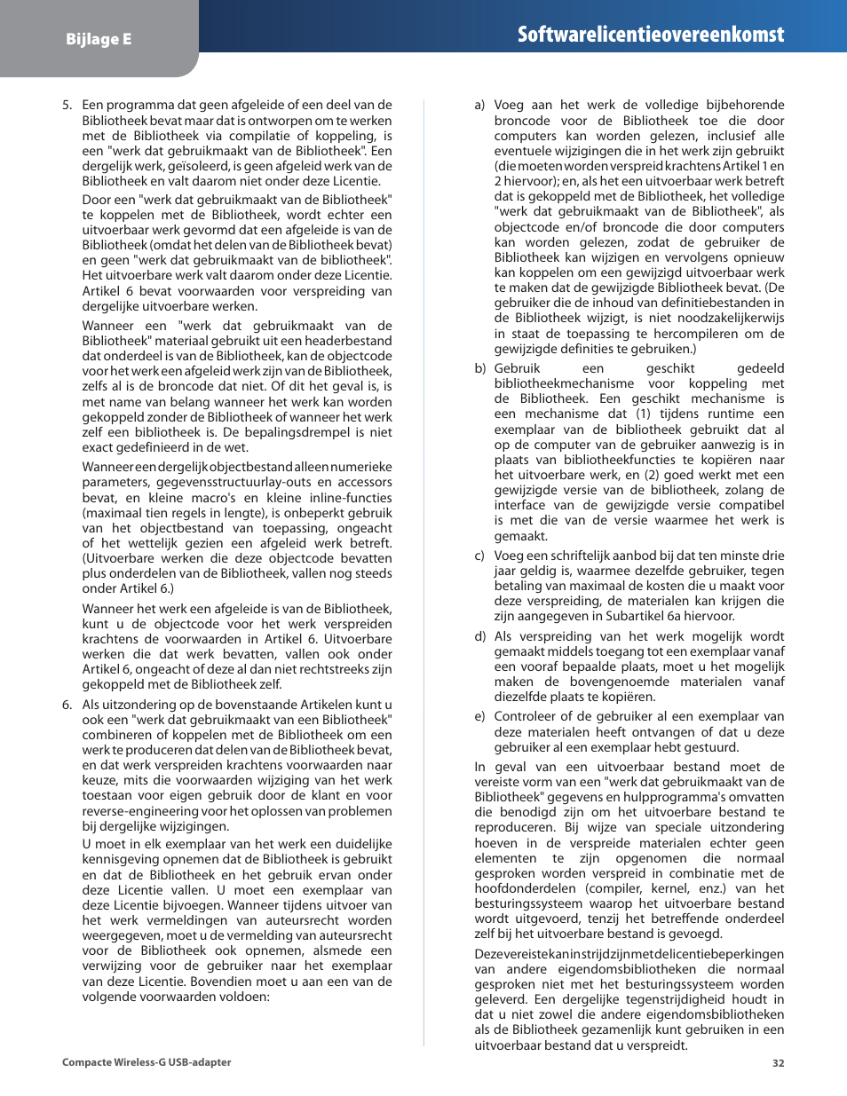 Softwarelicentieovereenkomst | Linksys WUSB54GC User Manual | Page 249 / 324