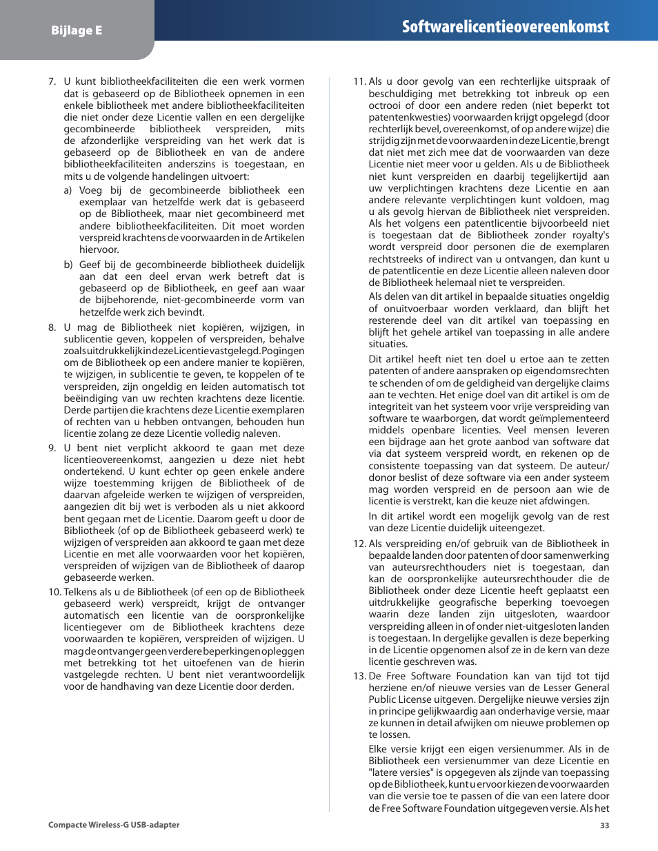 Softwarelicentieovereenkomst | Linksys WUSB54GC User Manual | Page 250 / 324