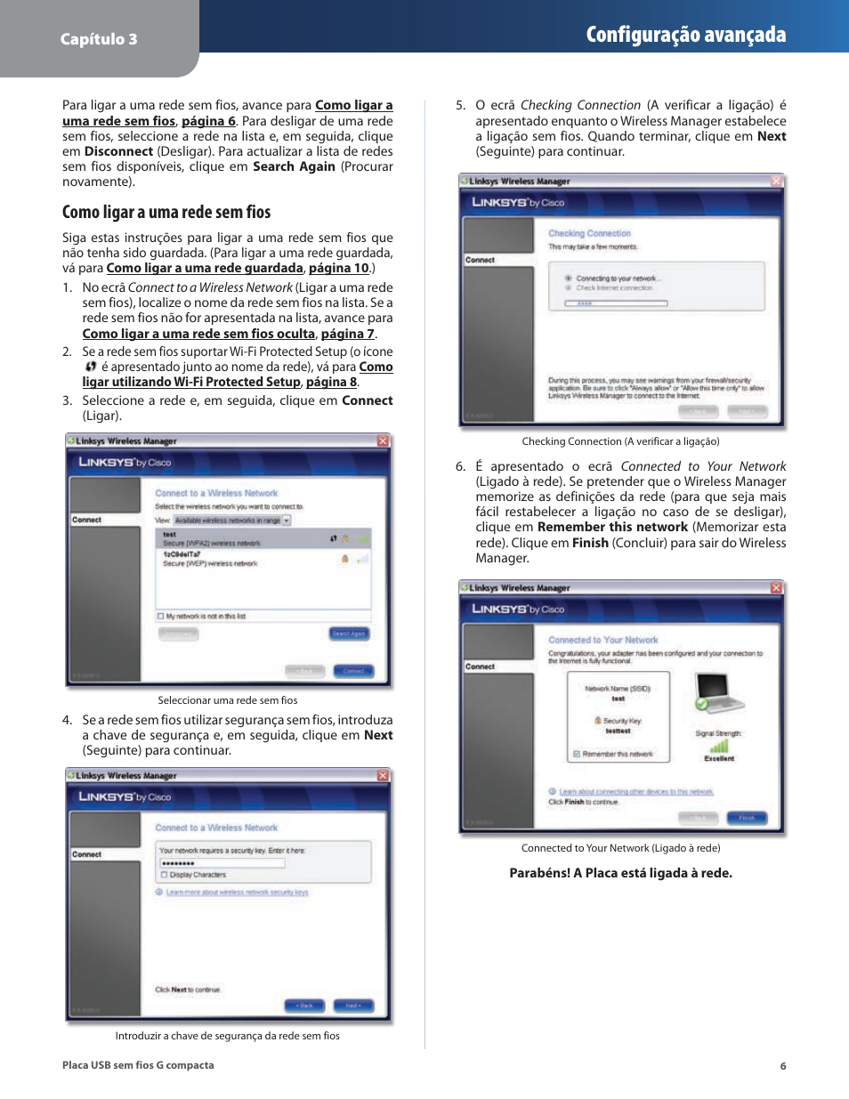 Configuração avançada, Como ligar a uma rede sem fios | Linksys WUSB54GC User Manual | Page 259 / 324