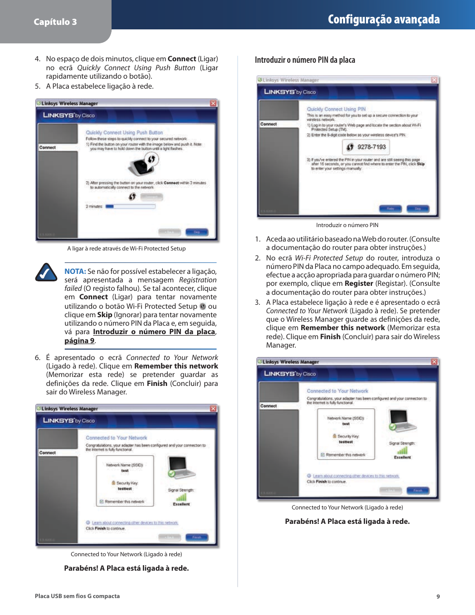Configuração avançada | Linksys WUSB54GC User Manual | Page 262 / 324