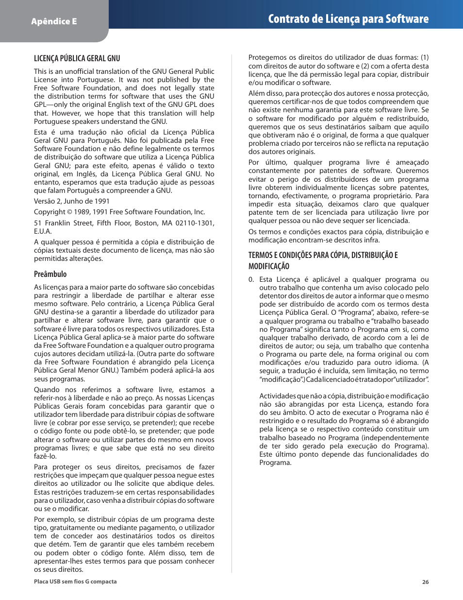 Contrato de licença para software | Linksys WUSB54GC User Manual | Page 279 / 324
