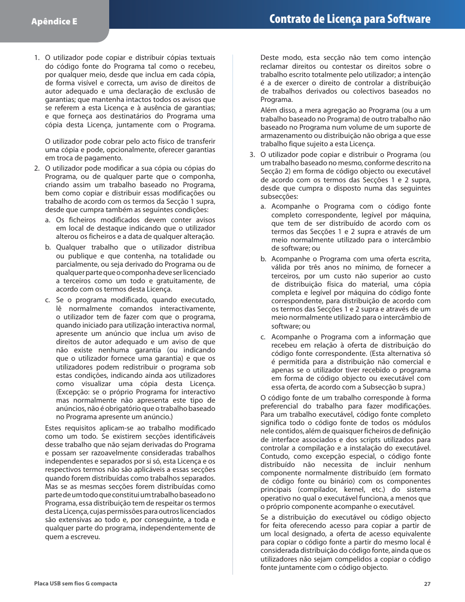 Contrato de licença para software | Linksys WUSB54GC User Manual | Page 280 / 324