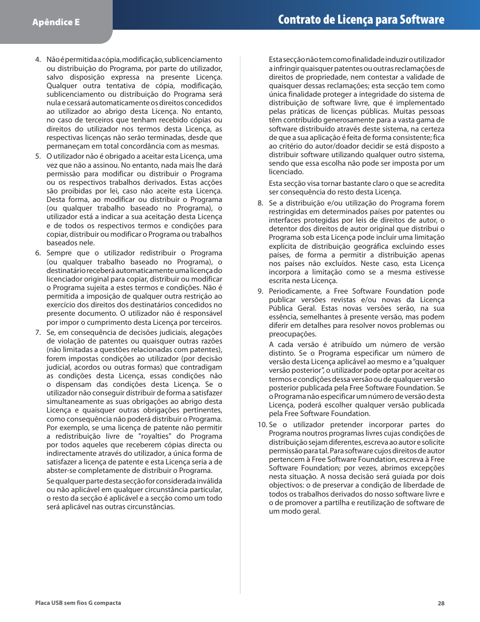 Contrato de licença para software | Linksys WUSB54GC User Manual | Page 281 / 324