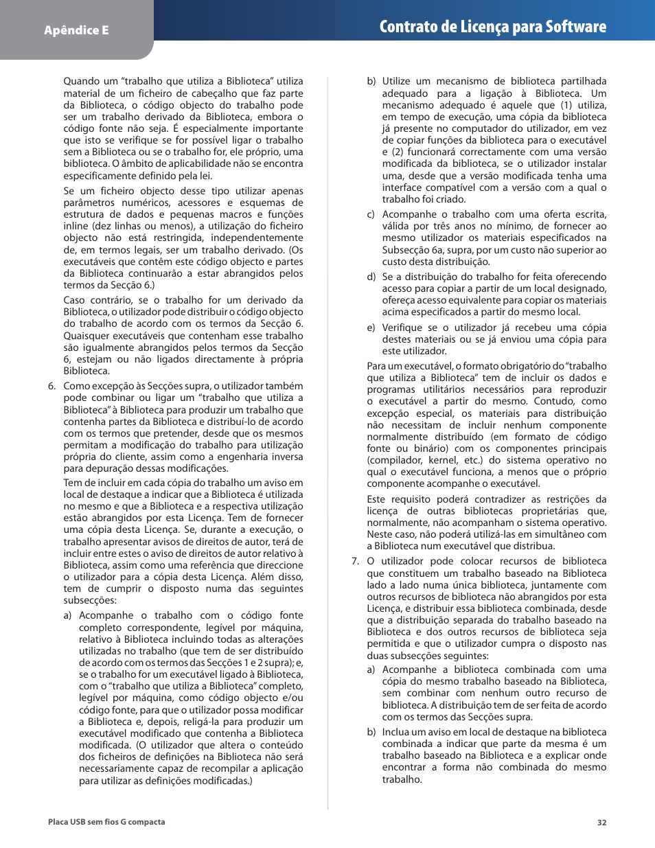 Contrato de licença para software | Linksys WUSB54GC User Manual | Page 285 / 324