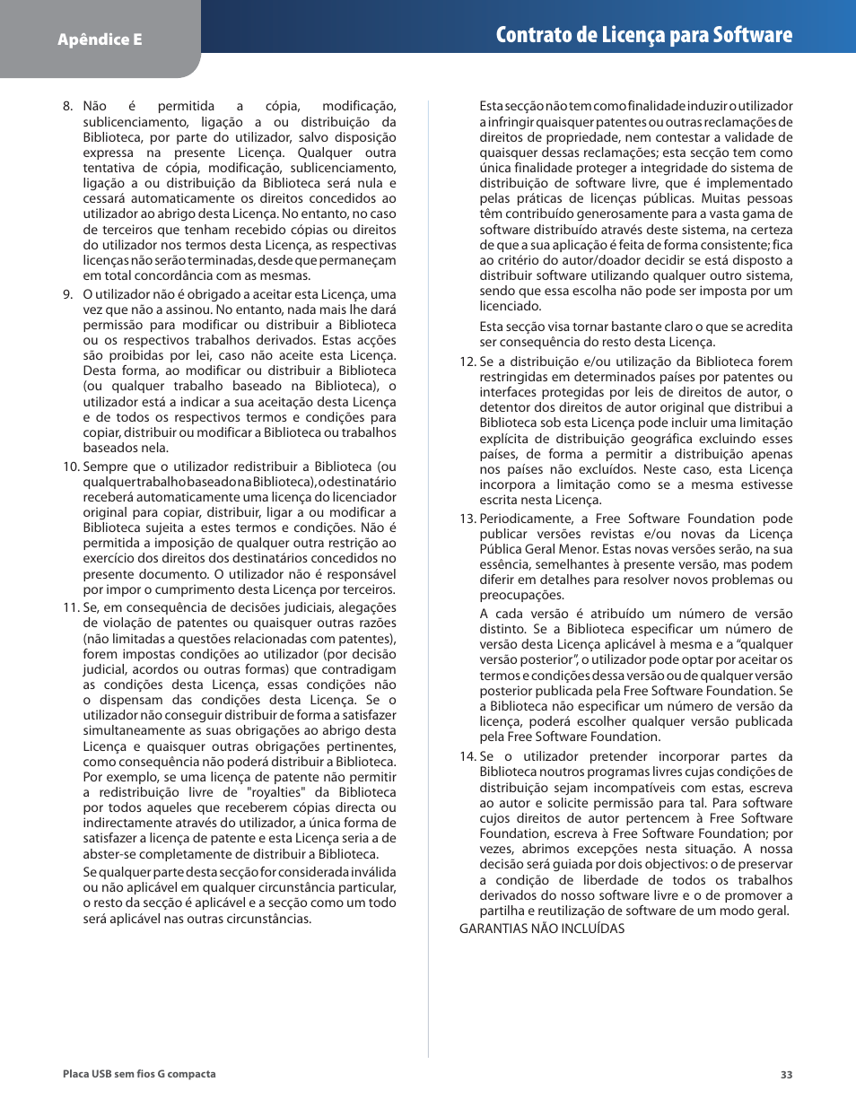 Contrato de licença para software | Linksys WUSB54GC User Manual | Page 286 / 324