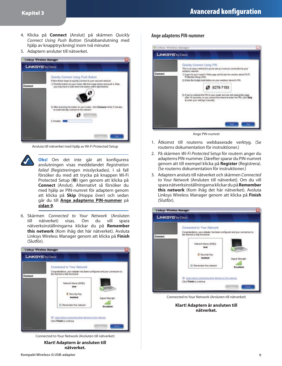 Avancerad konfiguration | Linksys WUSB54GC User Manual | Page 298 / 324