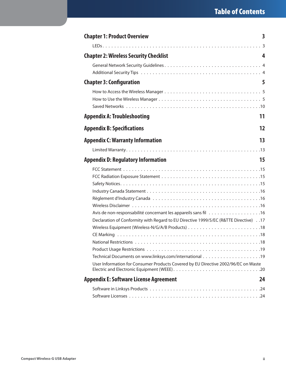 Linksys WUSB54GC User Manual | Page 3 / 324