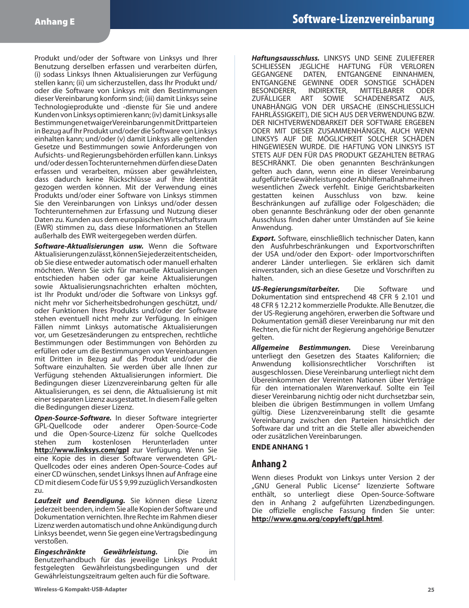 Software-lizenzvereinbarung, Anhang 2 | Linksys WUSB54GC User Manual | Page 62 / 324