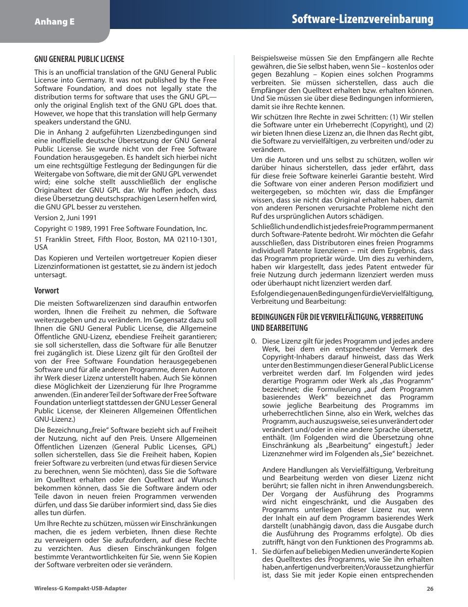 Software-lizenzvereinbarung | Linksys WUSB54GC User Manual | Page 63 / 324