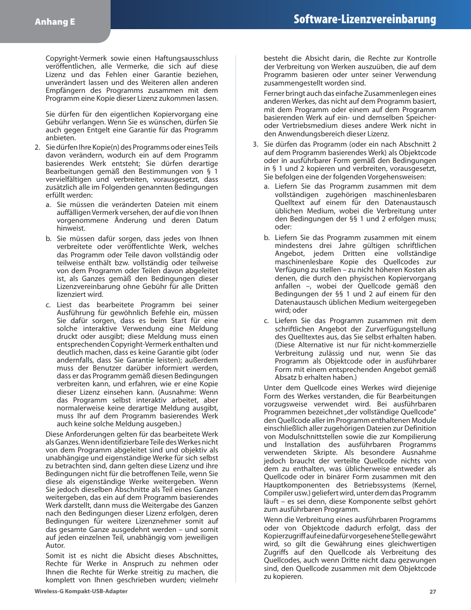 Software-lizenzvereinbarung | Linksys WUSB54GC User Manual | Page 64 / 324