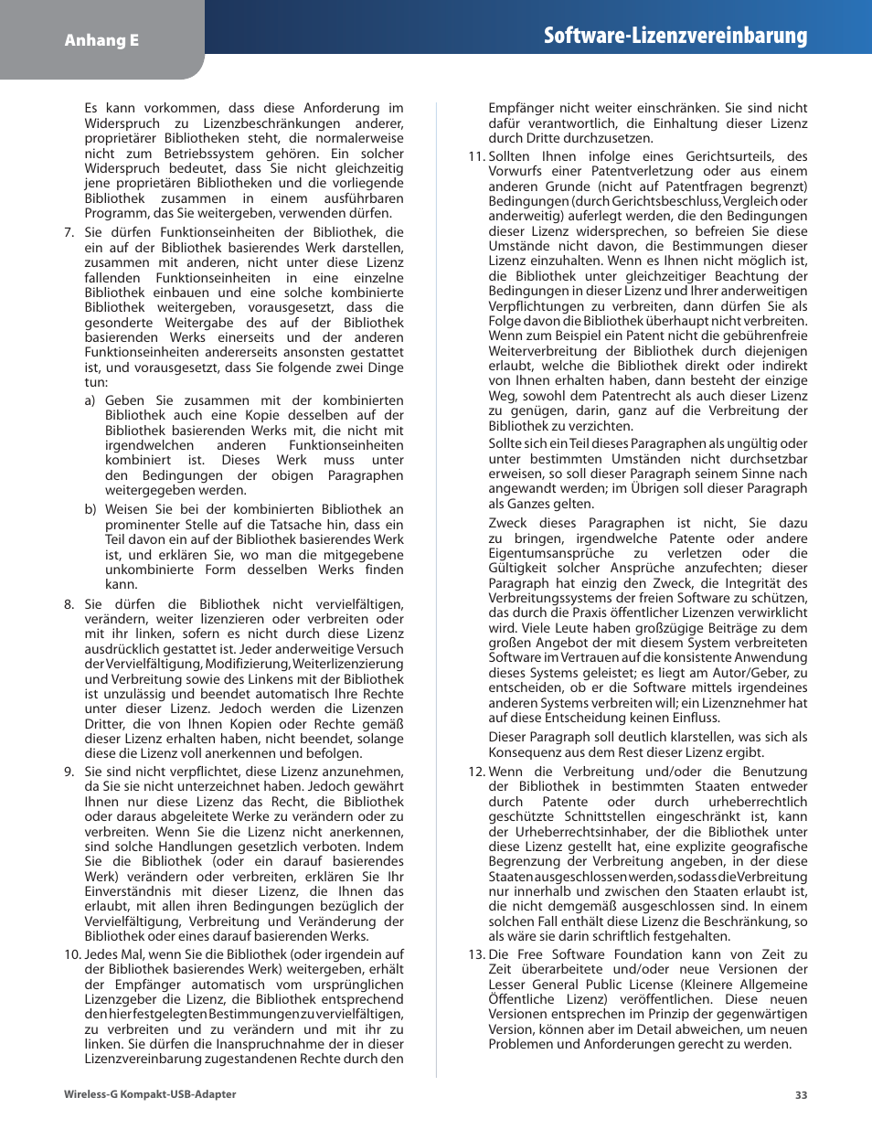 Software-lizenzvereinbarung | Linksys WUSB54GC User Manual | Page 70 / 324