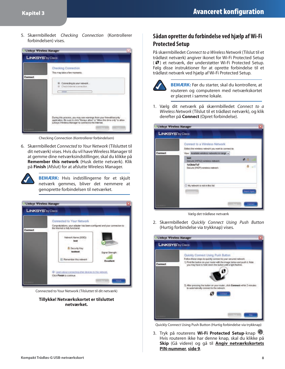Avanceret konfiguration | Linksys WUSB54GC User Manual | Page 81 / 324