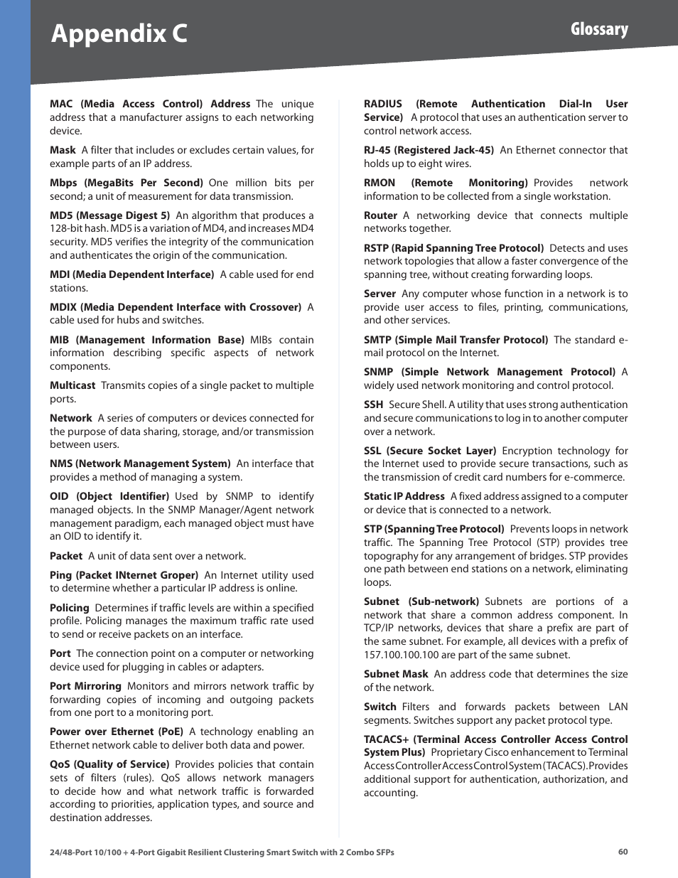 Appendix c, Glossary | Linksys SLM224G4S User Manual | Page 66 / 77
