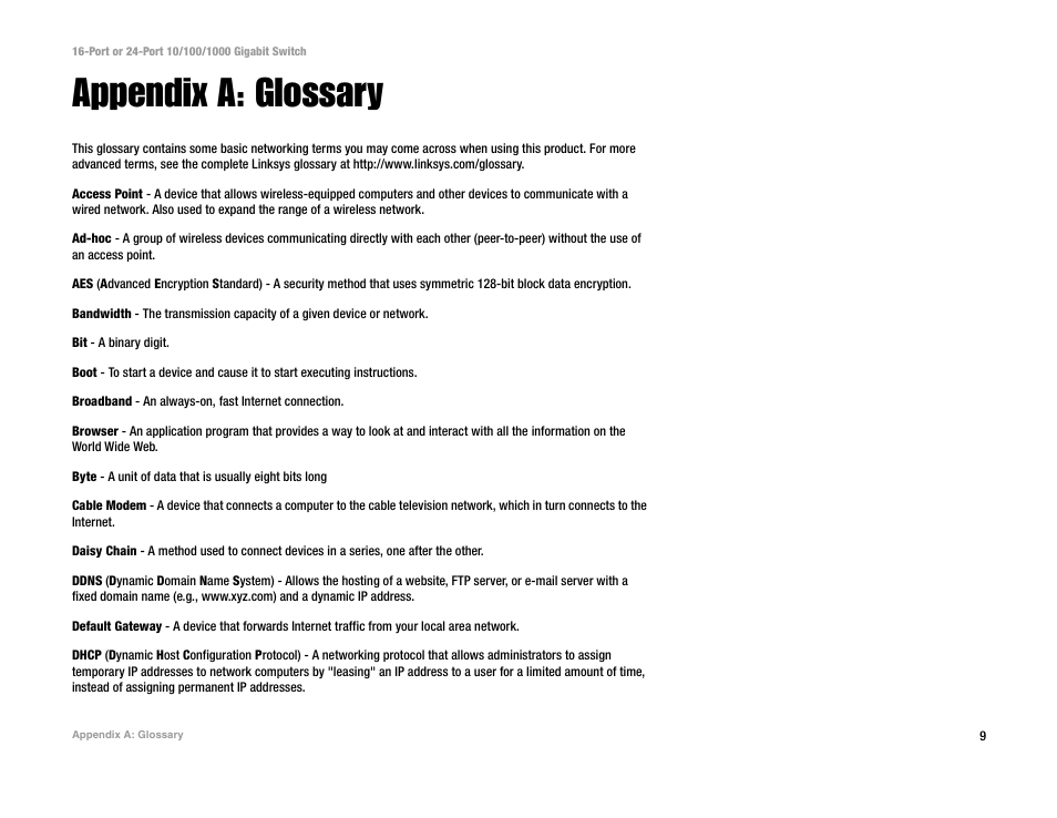 Appendix a: glossary | Linksys SR2024C User Manual | Page 13 / 26