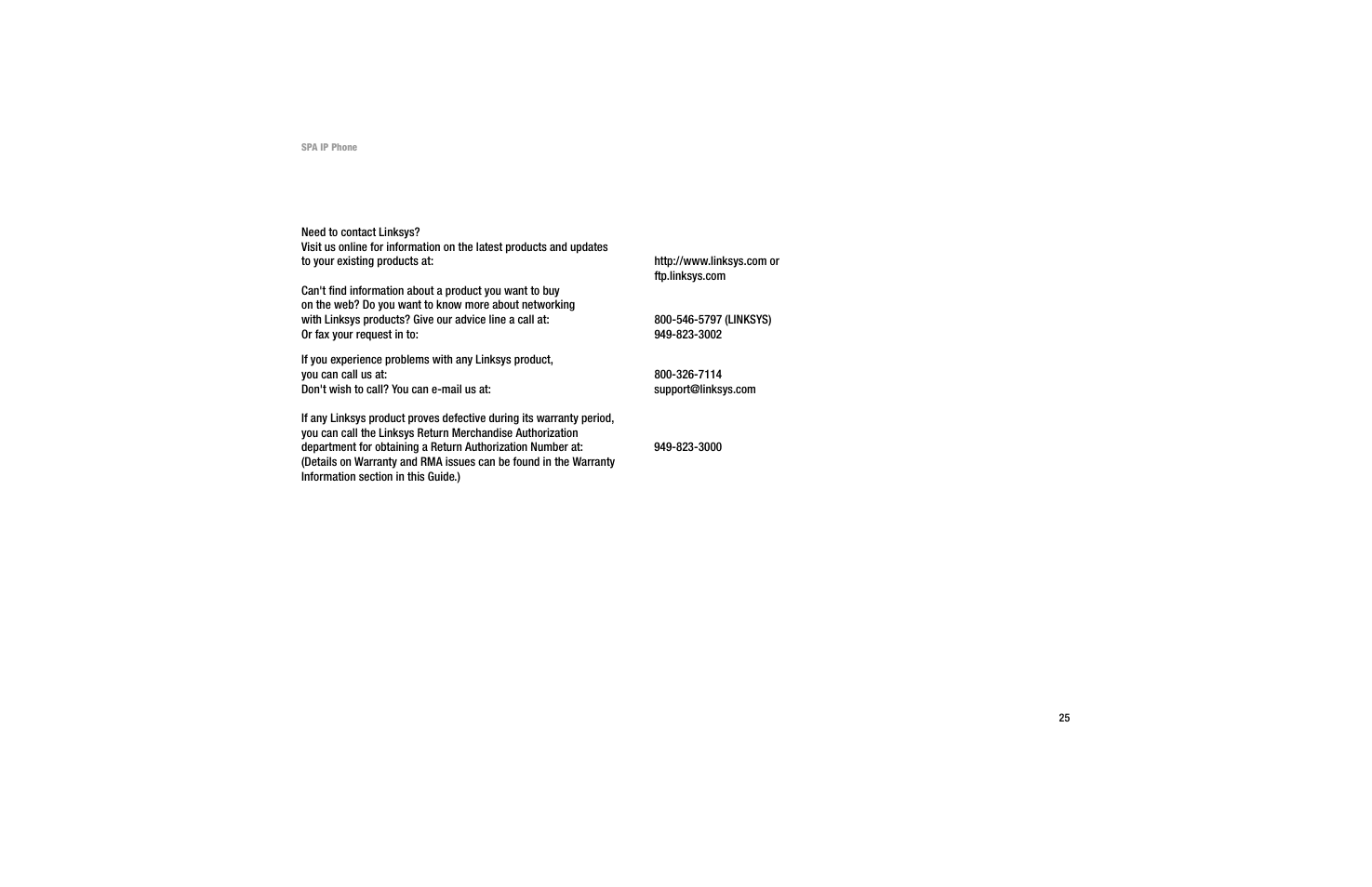 Appendix b: contact information | Linksys SPA 922 User Manual | Page 29 / 29