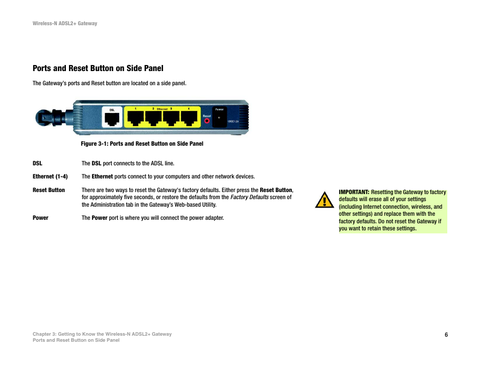 Figure 3-1: ports and reset button on side panel | Linksys WAG300N User Manual | Page 12 / 98