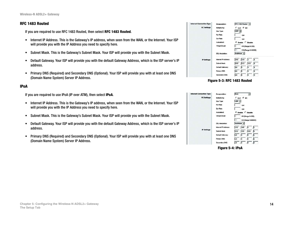 Figure 5-3: rfc 1483 routed, Figure 5-4: ipoa | Linksys WAG300N User Manual | Page 20 / 98