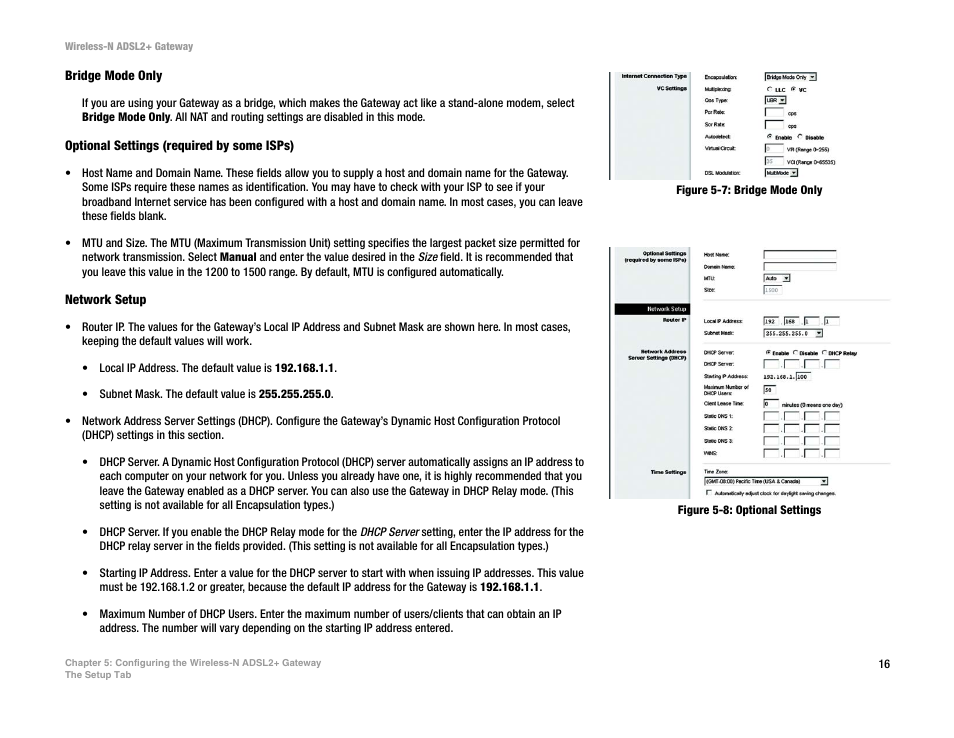 Figure 5-7: bridge mode only, Figure 5-8: optional settings | Linksys WAG300N User Manual | Page 22 / 98