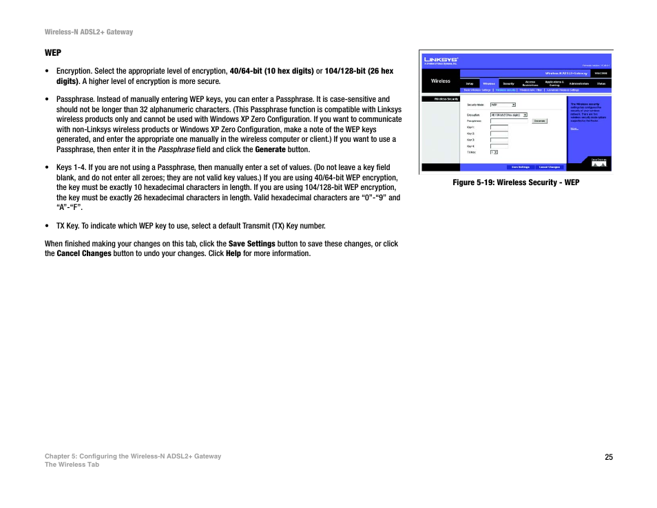 Figure 5-19: wireless security - wep | Linksys WAG300N User Manual | Page 31 / 98