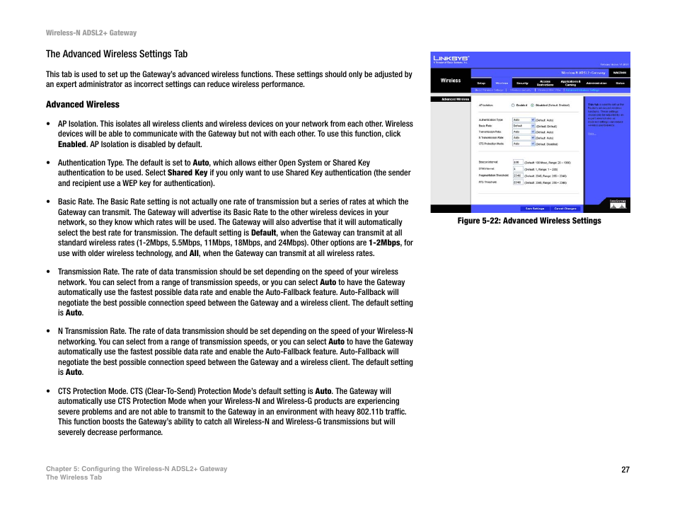 Figure 5-22: advanced wireless settings | Linksys WAG300N User Manual | Page 33 / 98