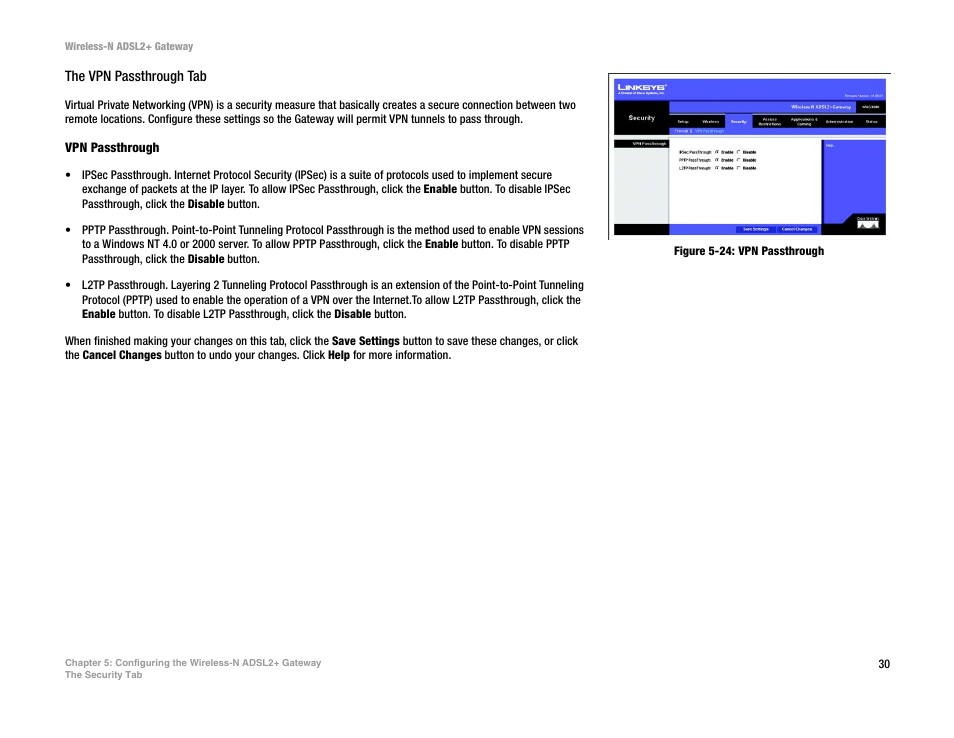 Figure 5-24: vpn passthrough | Linksys WAG300N User Manual | Page 36 / 98