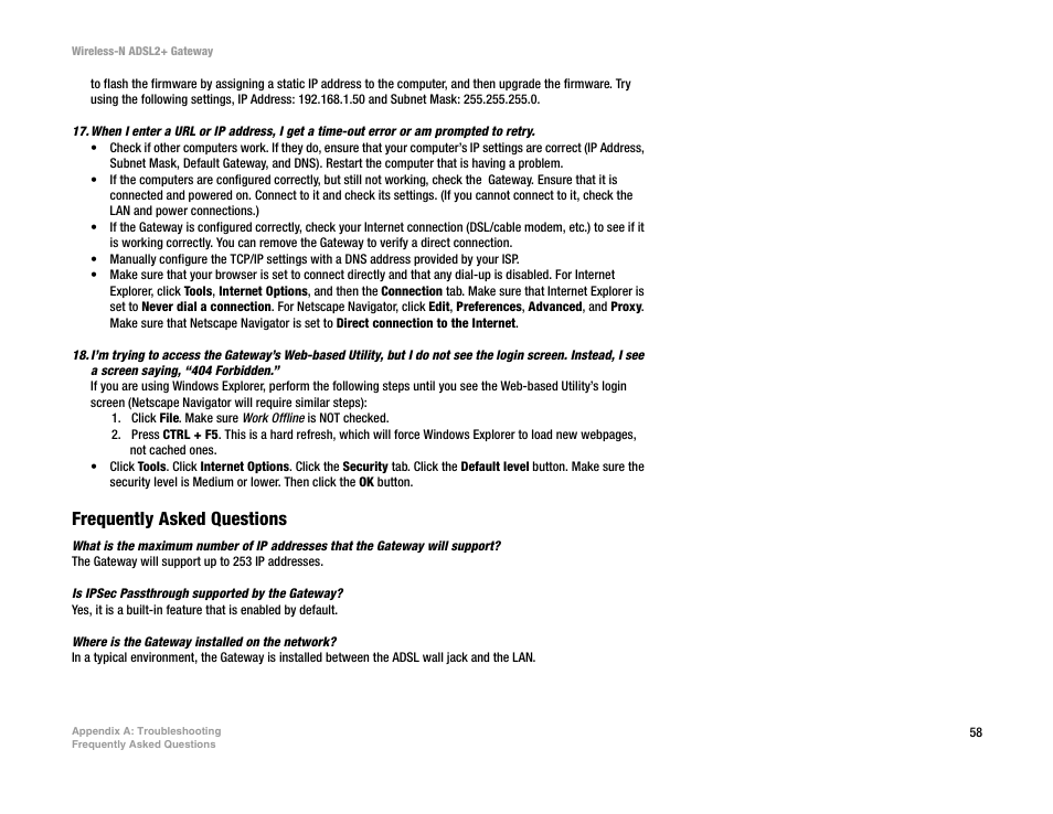 Frequently asked questions | Linksys WAG300N User Manual | Page 64 / 98
