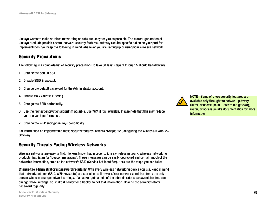 Appendix b: wireless security | Linksys WAG300N User Manual | Page 71 / 98