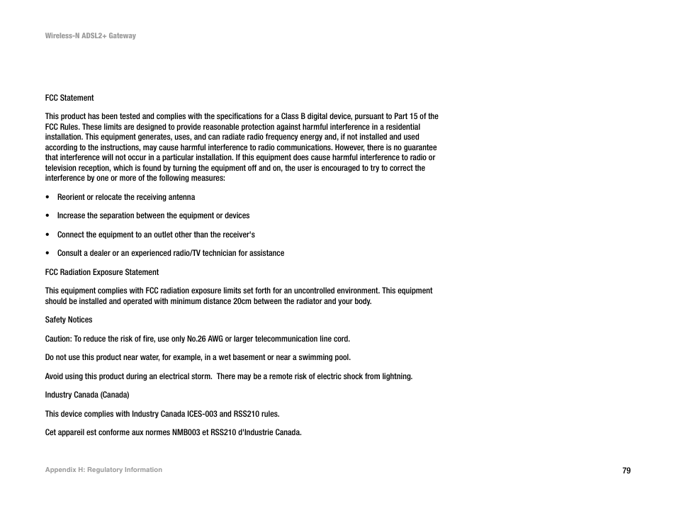 Appendix h: regulatory information | Linksys WAG300N User Manual | Page 85 / 98