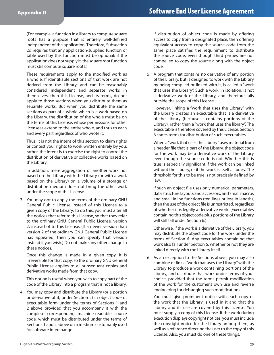 Software end user license agreement | Linksys EG008W User Manual | Page 23 / 27