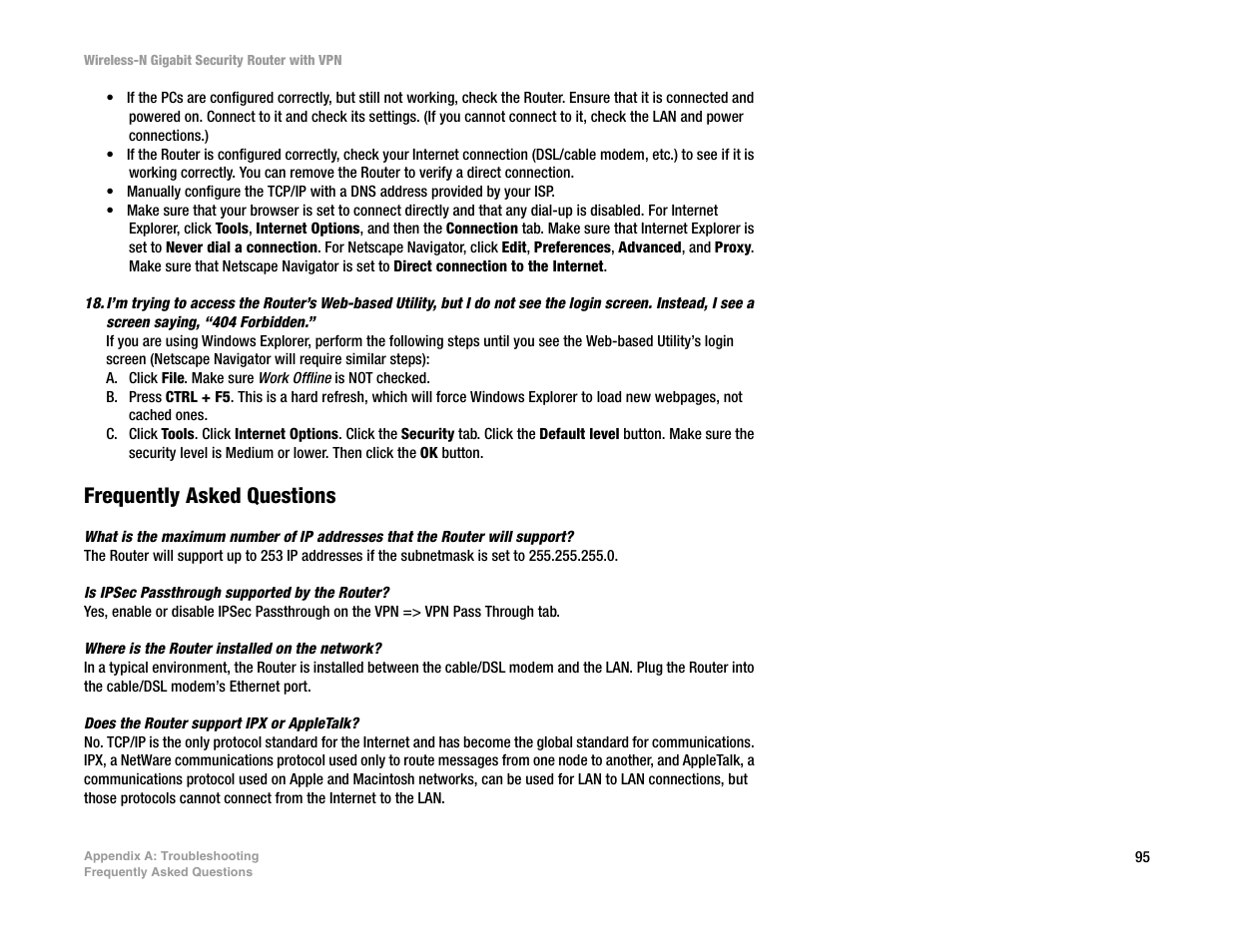 Frequently asked questions | Linksys WRVS4400N User Manual | Page 103 / 134