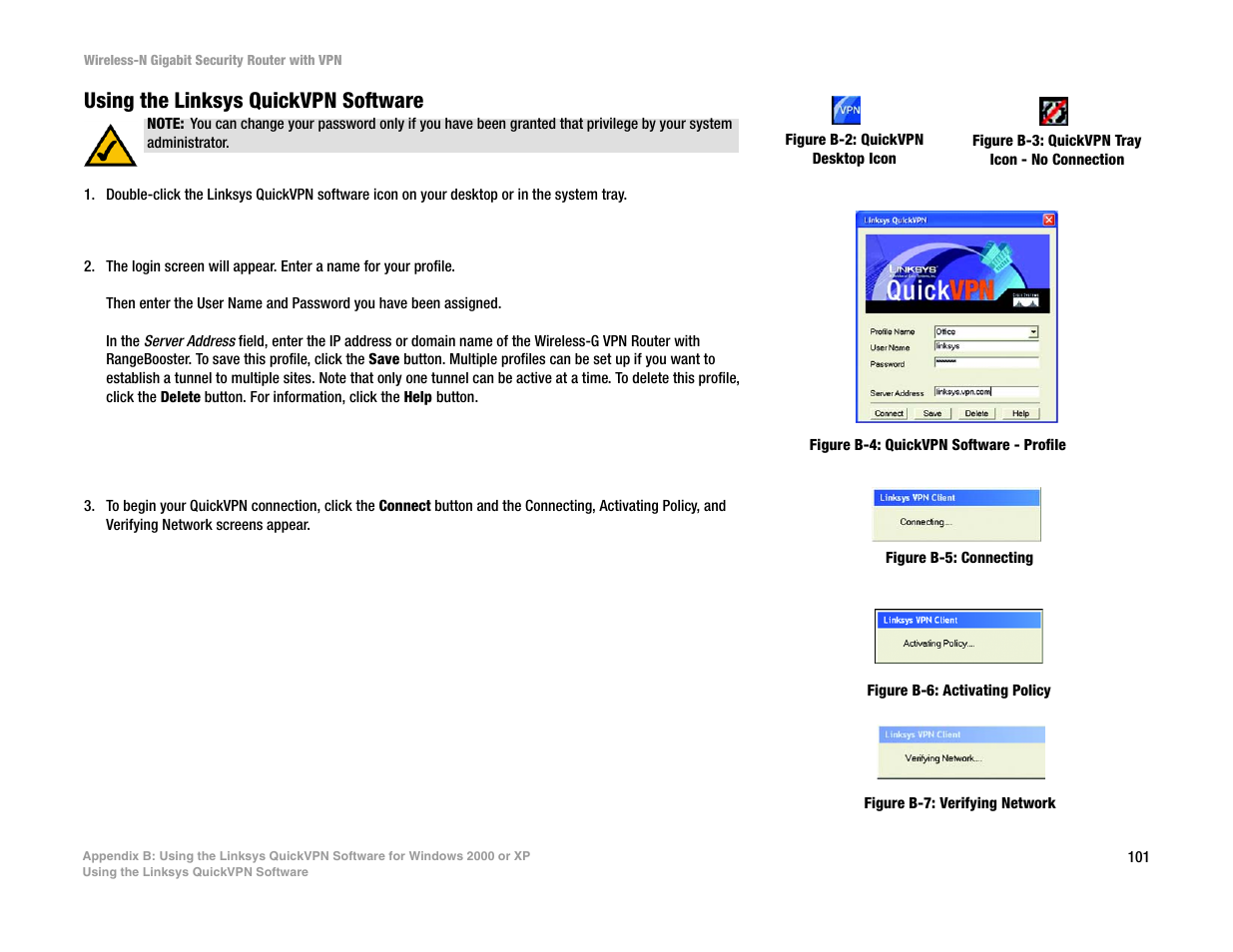 Using the linksys quickvpn software | Linksys WRVS4400N User Manual | Page 109 / 134