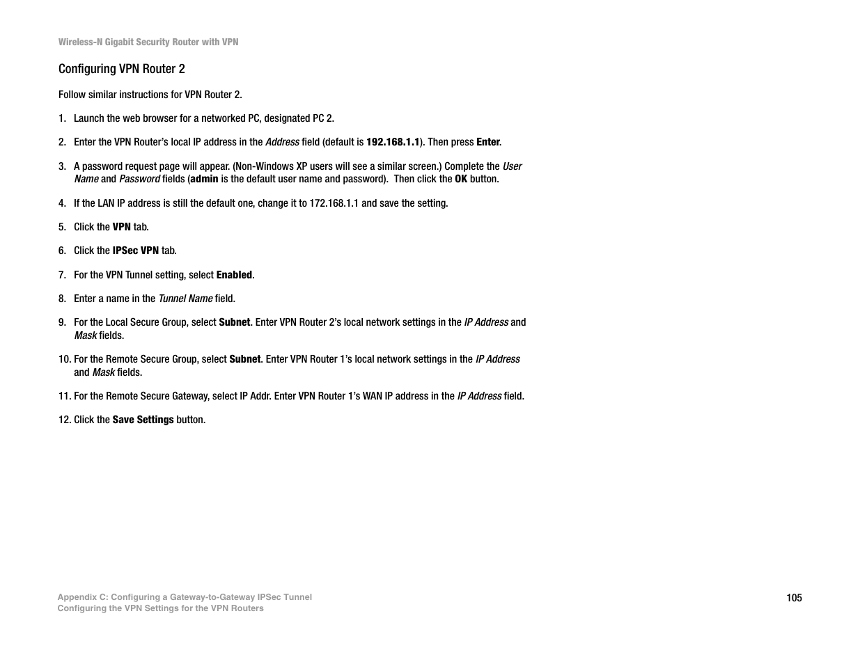 Configuring vpn router 2 | Linksys WRVS4400N User Manual | Page 113 / 134